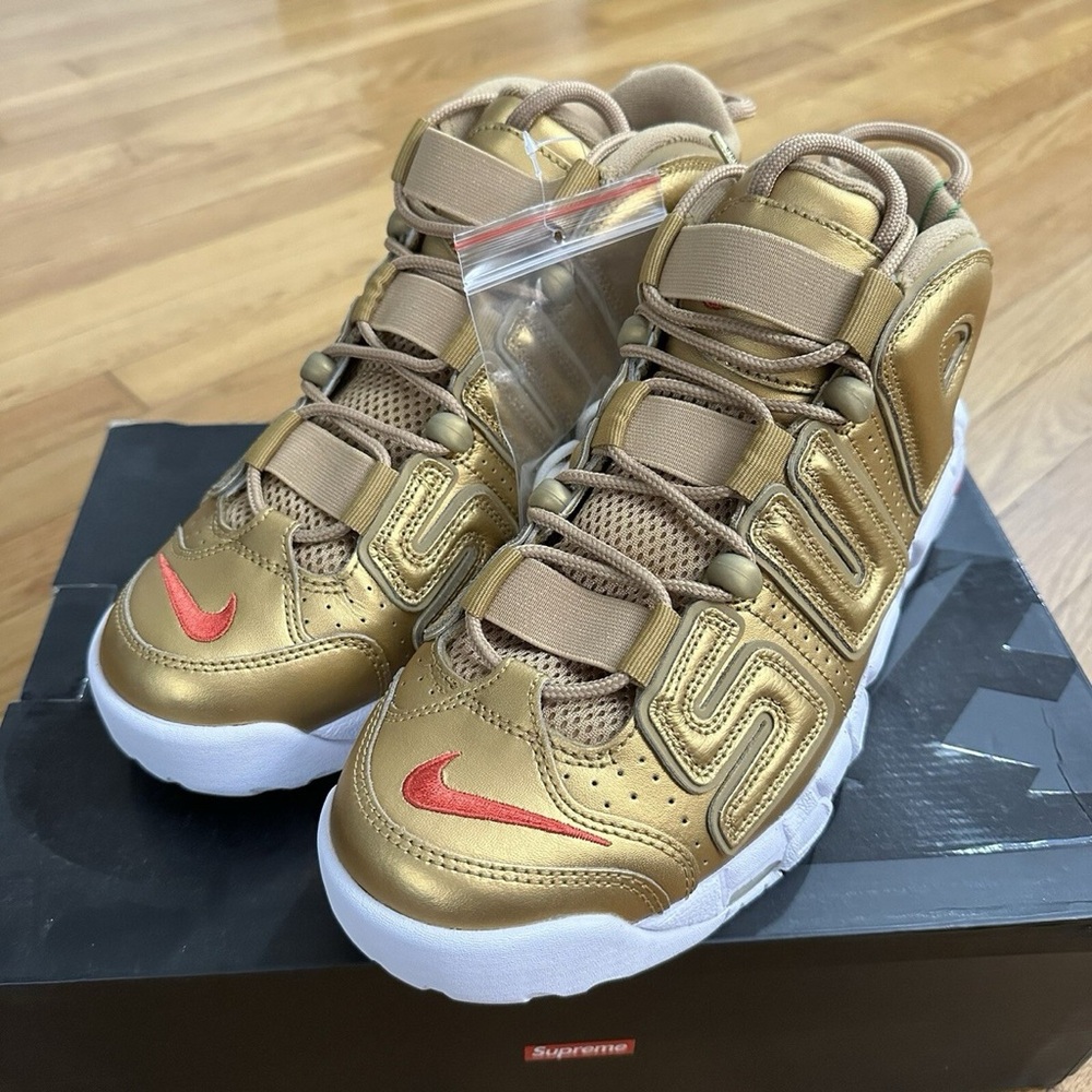Nike X Supreme Suptempo Gold and White Sneakers with Red Accents size 10 - Picture 9 of 9